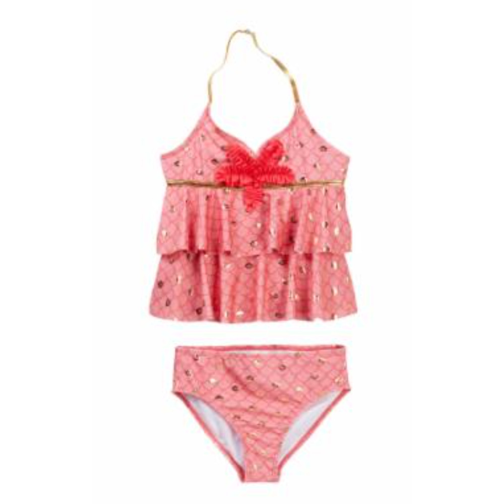 Jantzen Girls Mermaid Ruffle Tankini Swimsuit Coral Size 12